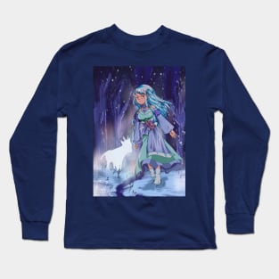 Wintery Night Glowing Deer Long Sleeve T-Shirt